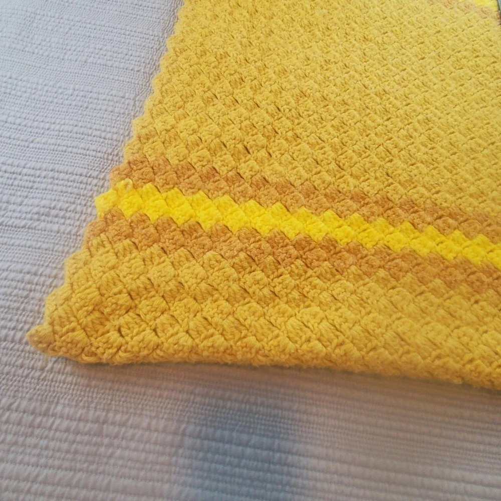 Vintage Handmade Crochet Lap Blanket Retro 70s Burnt Orange Mustard Yellow Throw
